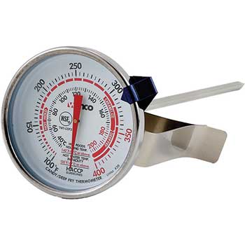 Winco Deepfry/Candy Thermometer, 100&#176;F to 400&#176;F,  2&quot; Dial Face, 5&quot; Probe, Silver