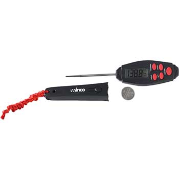 Winco Digital Thermometer, 1 3/8&quot; LCD Dial Face, 2 7/8&quot; Probe Length, Black