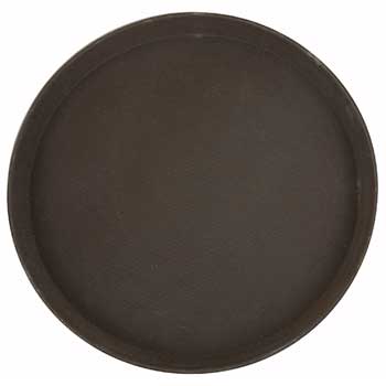 Winco Easy Hold Rubber Lined Tray, Plastic, Round, 11&quot; Dia, Brown