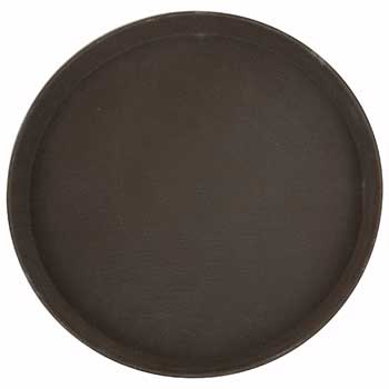 Winco 14&quot; Easy Hold Rubber Lined Tray, Brown, Round