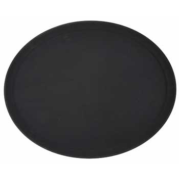 Winco 22&quot; x 27&quot; Easy Hold Rubber Lined Tray, Black, Oval