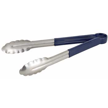 Winco Utility Tongs, 12&quot;, Stainless Steel, Polypropylene Handle, Blue&quot;