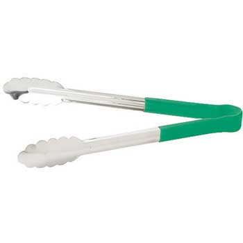 Winco 16&quot; Stainless Steel Utility Tong with Green Handle