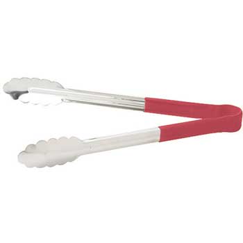 Winco 9&quot; S/S Utility Tong, PP Hdl, Red&quot;