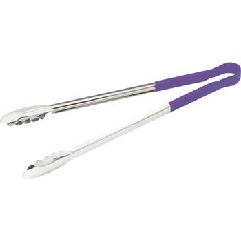 Winco Utility Tongs, 12&quot;, Stainless Steel, Purple Handle, Allergen Free