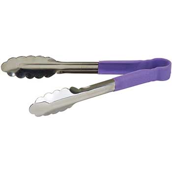 Winco Utility Tongs, 16&quot;, Stainless Steel, Purple Handle, Allergen Free