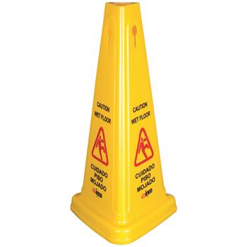 Winco Wet Floor Caution Sign, Cone-shaped, 27&quot;, Yellow