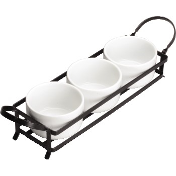 Winco Newry™ Durable White Porcelain Trio Set with Stand, 15&quot; x 3 3/4&quot;, 12 /CS