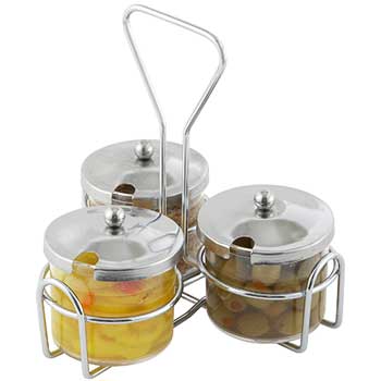 Winco Condiment Holder, 3 Jar Rings, Chrome Plated Wire