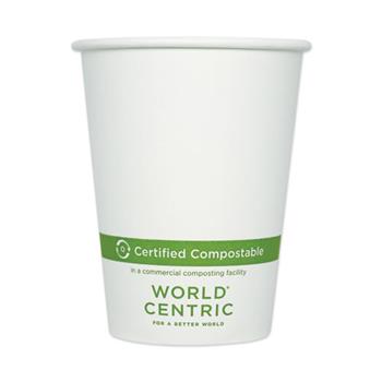 World Centric Paper Hot Cups, 12 oz, White, 1,000/Carton