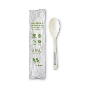 World Centric Spoon, Compostable Plastic, 6&quot; L, White, 750 Spoons/Carton