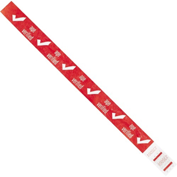 W.B. Mason Co. Tyvek Wristbands, 3/4&quot; x 10&quot;, Drinking Age VerifieD, Red, 500/CS