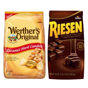 Werther&#39;s Original Caramel Hard Candies and Riesen Caramel Chocolates, 30 oz Bag