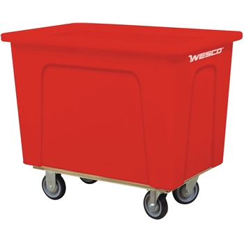 Wesco Plastic Box Truck, 8 Bushel Red, 5&quot; Polyurethane Casters