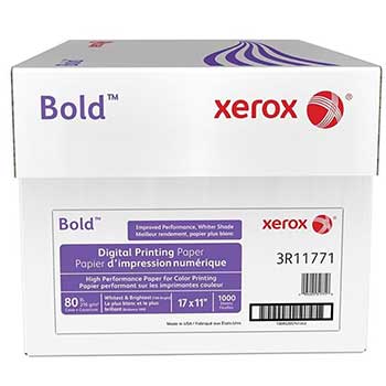 Xerox Bold Cover Stock, 98 Bright, 80 lb, 11&quot; x 17&quot;, White, 250 Sheets/Ream, 4 Reams/Carton