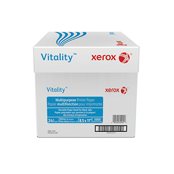 Xerox Vitality Multi-Purpose Perforated Printer Paper, 92 Bright, 24 lb, 8.5&quot; x 11&quot;, White, 2500/Carton