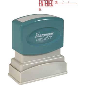 Xstamper ECO-GREEN Title Message Stamp, ENTERED, 0.5&quot; x 1.62&quot;, Pre-Inked/Re-Inkable, Red