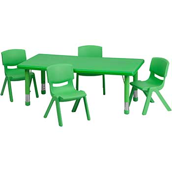 Flash Furniture Height Adjustable Activity Table Set with 4 Chairs, 24&quot; W x 48&quot; L, Plastic, Green