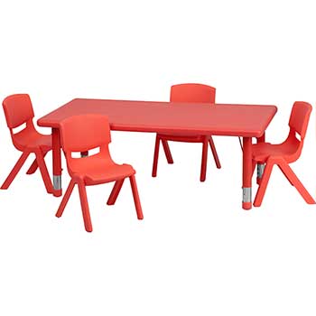 Flash Furniture Height Adjustable Activity Table Set with 4 Chairs, 24&quot; W x 48&quot; L, Plastic, Red