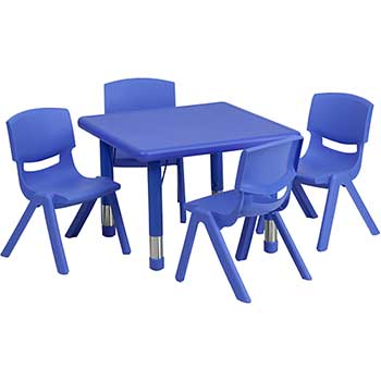Flash Furniture Height Adjustable Activity Table Set with 4 Chairs, 24&quot; Square, Plastic, Blue