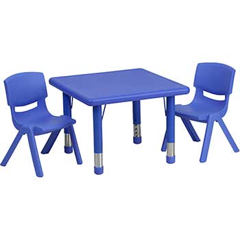 Flash Furniture Height Adjustable Activity Table Set with 2 Chairs, 24&quot; Square, Plastic, Blue