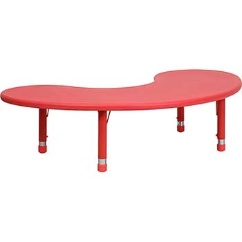 Flash Furniture Half-Moon Height Adjustable Activity Table, 35&quot; W x 65&quot; L, Plastic, Red
