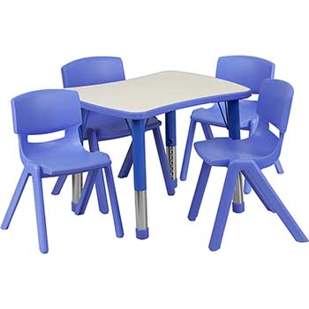 Flash Furniture Height Adjustable Activity Table Set with 4 Chairs, 21.88&quot; W x 26.63&quot; L, Plastic, Blue