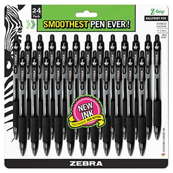 Zebra&#174; Z-Grip Retractable Ballpoint Pen, Black Ink, Medium, 24/Pack