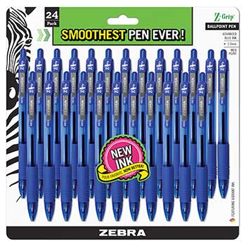 Zebra&#174; Z-Grip Retractable Ballpoint Pen, Blue Ink, Medium, 24/Pack