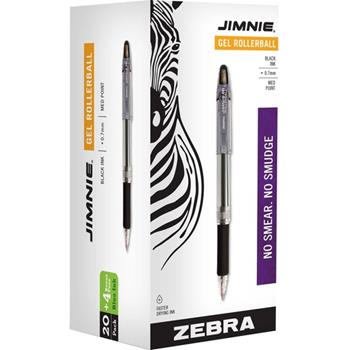 Zebra Jimnie Roller Ball Stick Gel Pen, Black Ink, Medium, 24/Box