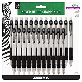Zebra&#174; Z-Grip Mechanical Pencil, HB, 0.7 mm, Clear Barrel, 24/Pack