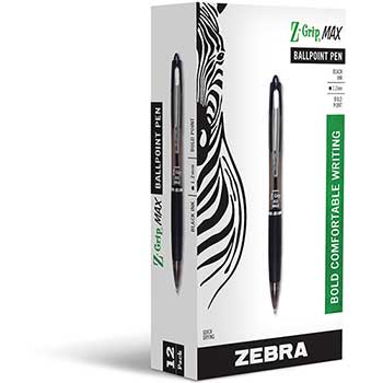 Zebra&#174; Z-Grip MAX Ballpoint Retractable Pen, Black Ink, Bold, Dozen