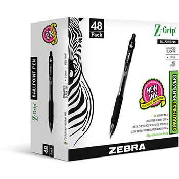 Zebra&#174; Z-Grip Retractable Ballpoint Pen, Black Ink, Medium, 48/Pack