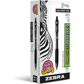 Zebra&#174; Z-Grip Retractable Ballpoint Pen, Black Ink, Medium, Dozen