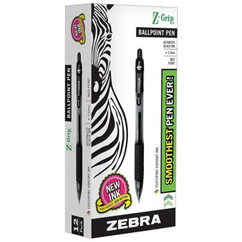 Zebra Z-Grip Retractable Ballpoint Pen, Black Ink, Medium, Dozen