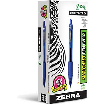 Zebra&#174; Z-Grip Retractable Ballpoint Pen, Blue Ink, Medium, Dozen