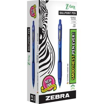 Zebra Z-Grip Retractable Ballpoint Pen, Blue Ink, Medium, Dozen