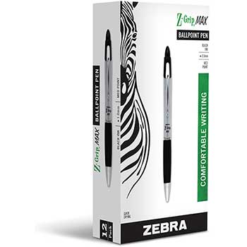 Zebra&#174; Z-Grip MAX Ballpoint Retractable Pen, Black Ink, Medium, Dozen