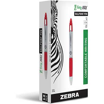 Zebra&#174; Z-Grip MAX Ballpoint Retractable Pen, Red Ink, Medium, Dozen