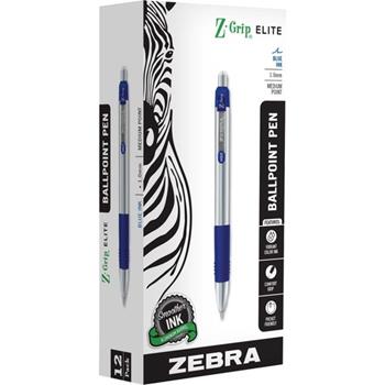 Zebra Z-Grip Metal Retractable Ballpoint Pen, Medium 1 mm, Blue Ink, Blue Barrel, Dozen