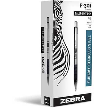 Zebra&#174; F-301 Ballpoint Retractable Pen, Black Ink, Fine