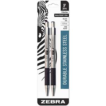 Zebra&#174; F-301 Retractable Ballpoint Pen, Black Ink, Fine, 2/Pack