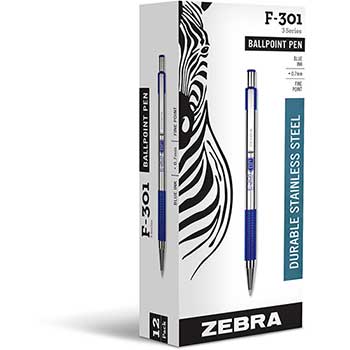 Zebra&#174; F-301 Ballpoint Retractable Pen, Blue Ink, Fine
