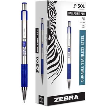 Zebra F-301 Ballpoint Retractable Pen, Blue Ink, Fine
