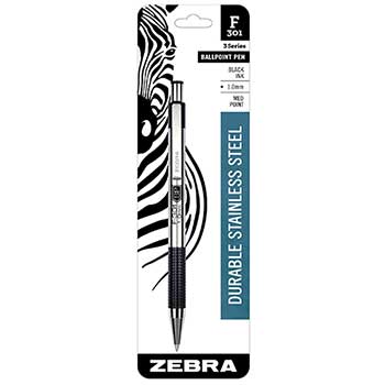 Zebra&#174; F-301 Ballpoint Retractable Pen, Black Ink, Medium