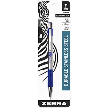 Zebra&#174; F-301 Ballpoint Retractable Pen, Blue Ink, Medium