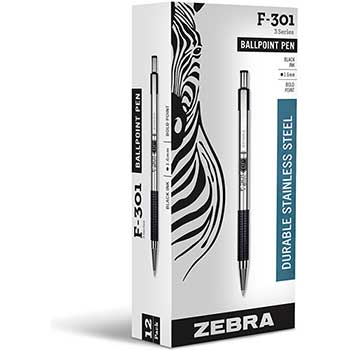Zebra&#174; F-301 Ballpoint Retractable Pen, Black Ink, Bold, Dozen