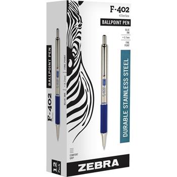Zebra F-402 Ballpoint Retractable Pen, Blue Ink, Fine