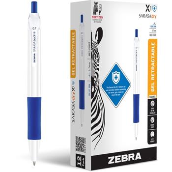 Zebra Sarasa Dry X1+ Gel Retractable Pen, Medium Point, 0.7 mm, Blue, Dozen