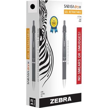 Zebra Sarasa Dry Gel X1 Retractable Pen, Medium Point, 0.7 mm, Black Ink